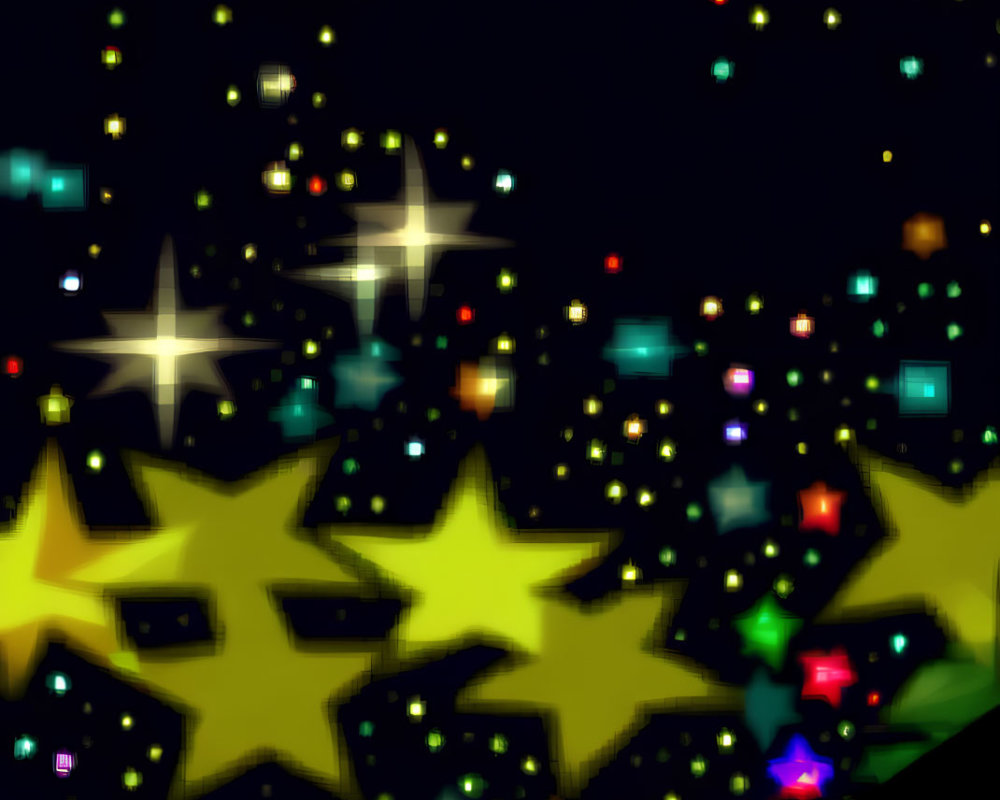 Colorful Star Shapes and Bokeh Lights on Dark Background