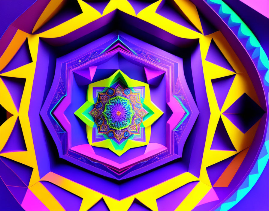 Colorful Neon Mandala Art with 3D Tunnel Effect