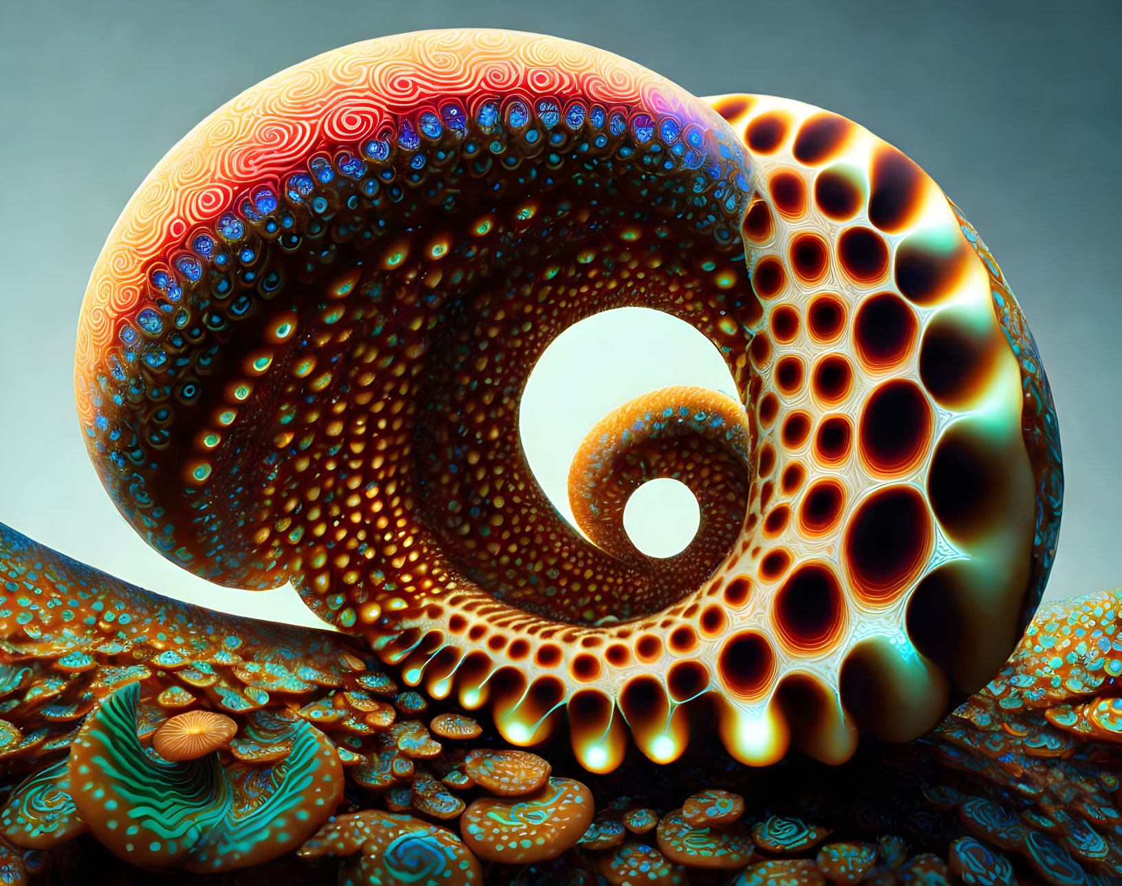 Colorful Fractal Nautilus Shell on Cool Background