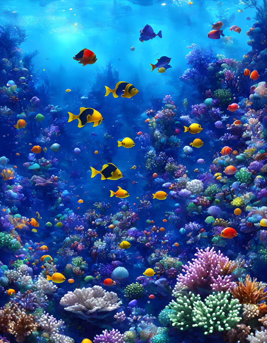 Colorful Tropical Fish and Coral Reefs in Vibrant Underwater Scene