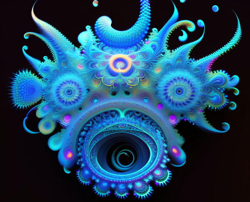 Colorful Fractal Digital Art with Vibrant Blues and Purples