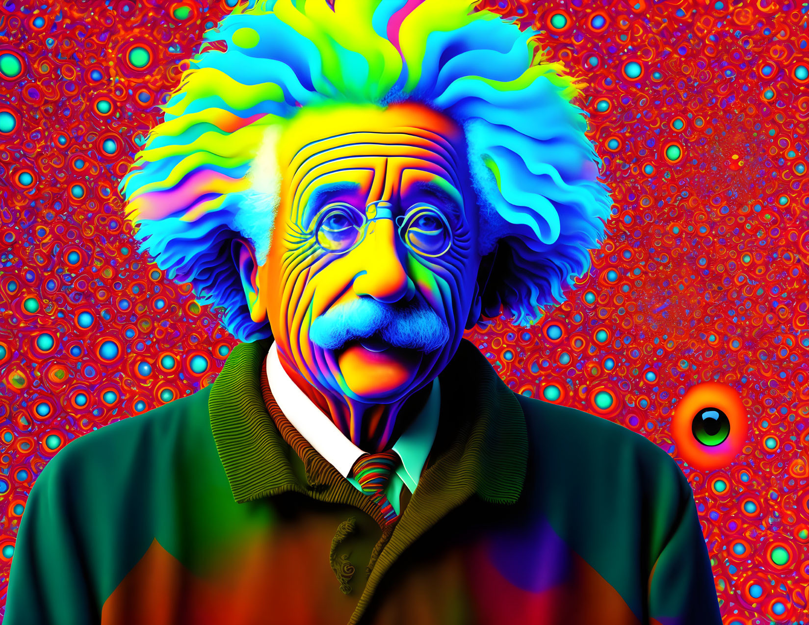 Vibrant psychedelic portrait of a man with colorful hair