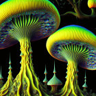 Colorful Psychedelic Digital Art: Intricate Mushroom Structures