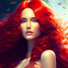 Fiery red-haired woman in mystical digital art