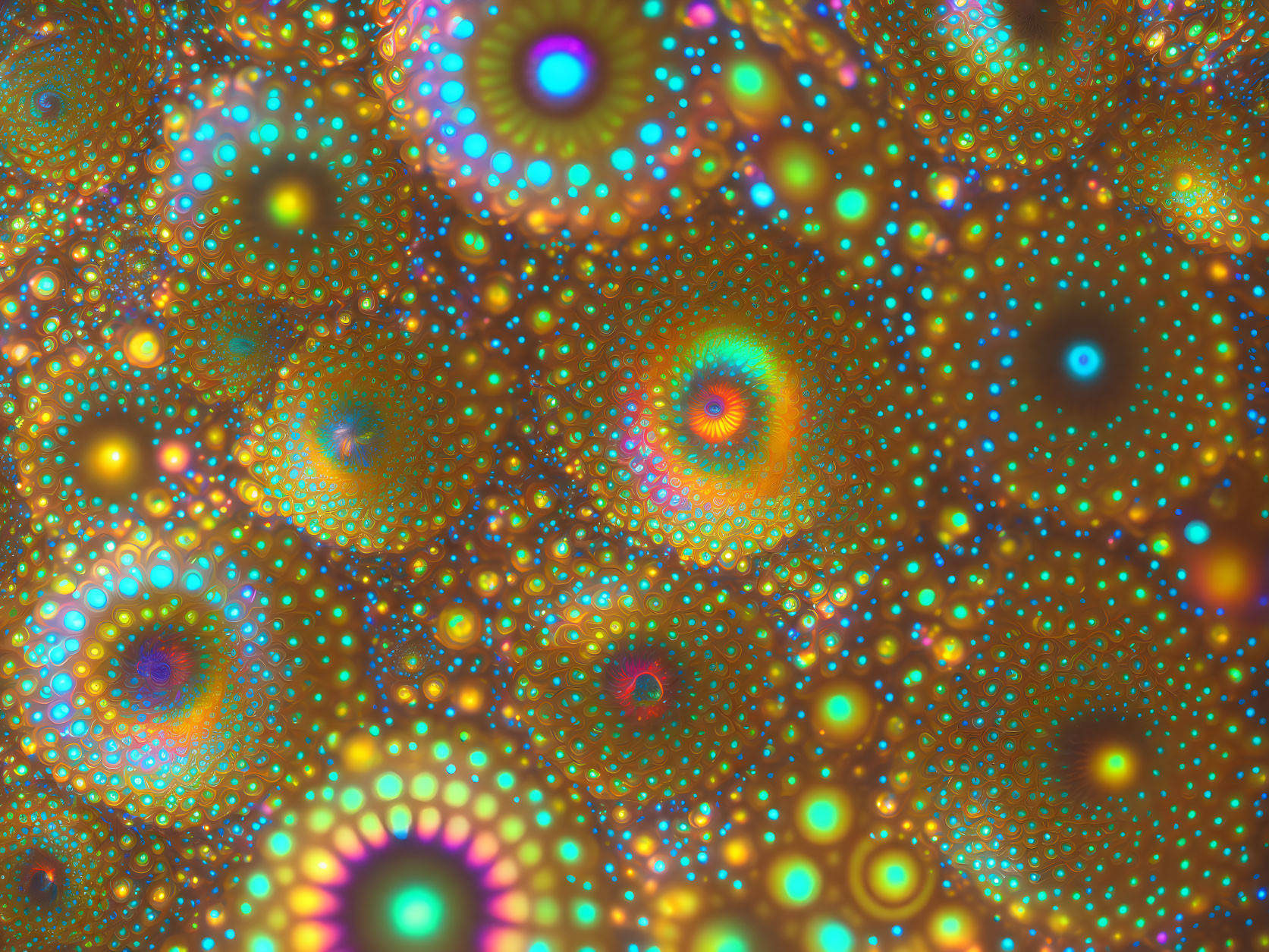 Colorful Fractal Pattern on Glittering Yellow Background