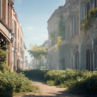 Abandoned classical buildings surrounded by lush greenery