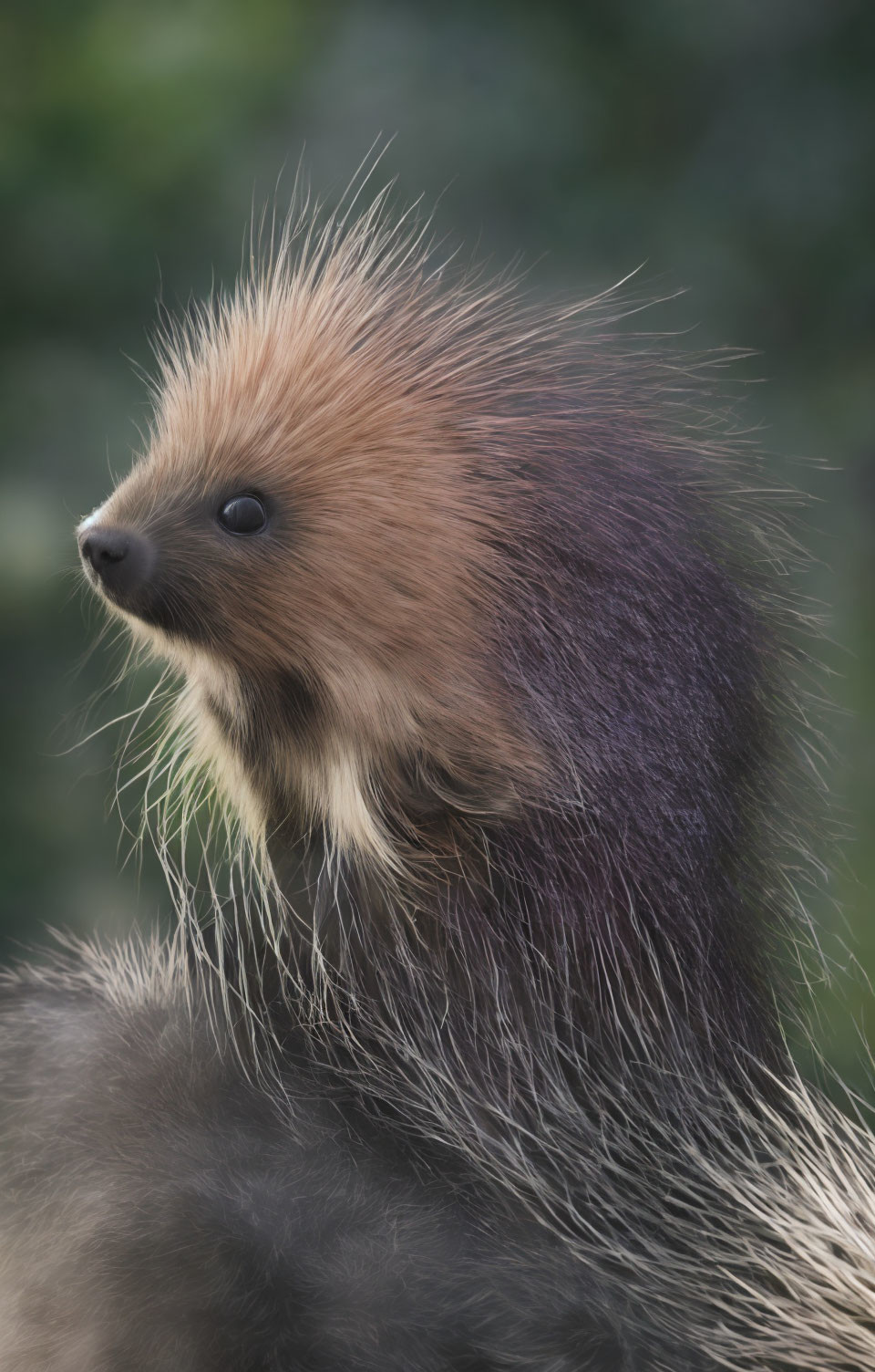 Detailed Close-Up of Porcupine with Sharp Quills and Gradient Fur Texture