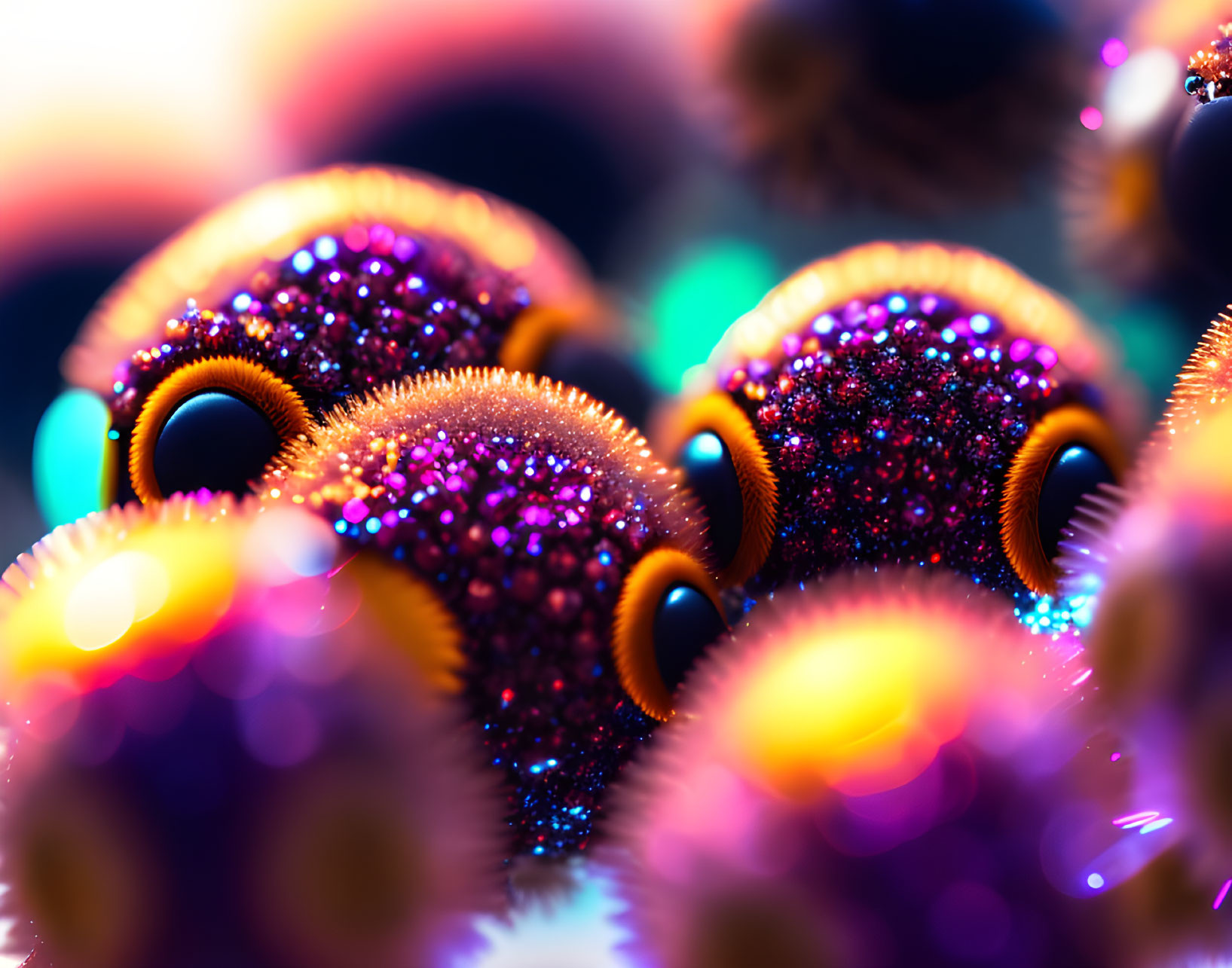 Colorful Textured Spheres with Glowing Rings in Abstract Scene