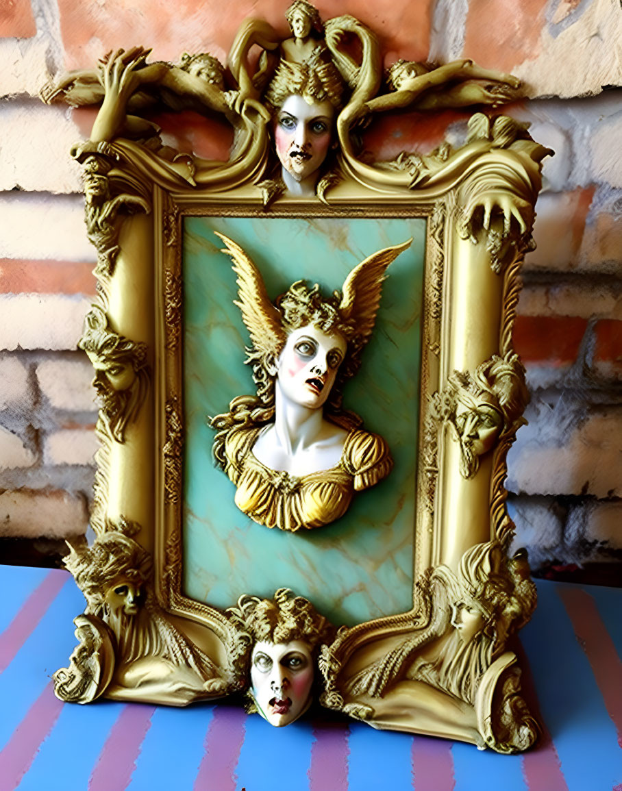 Golden Baroque Frame Featuring Fantasy Makeup and Horned Headpieces