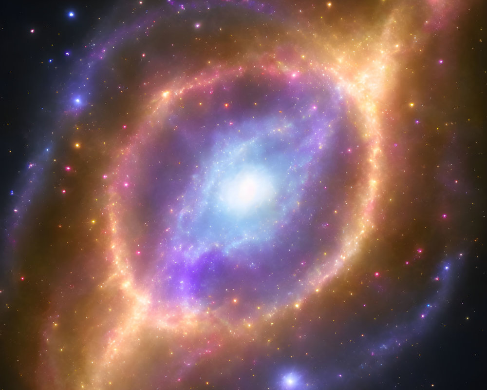 Colorful Spiral Galaxy with Blue, Purple, and Gold Swirling Arms