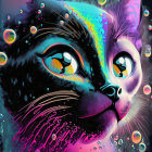 Colorful Cosmic Cat Illustration with Starry Background