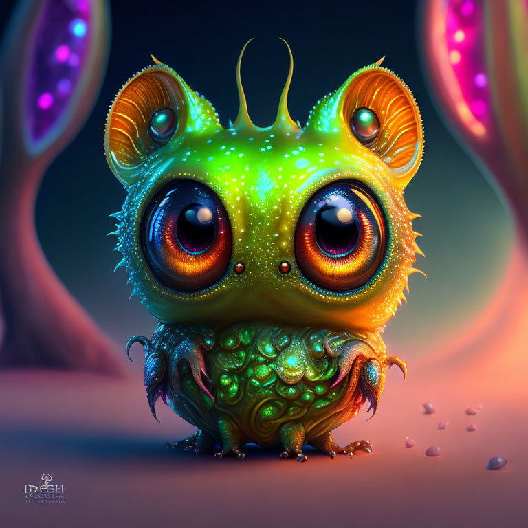 Vibrant fantasy frog creature with glowing eyes and luminous skin