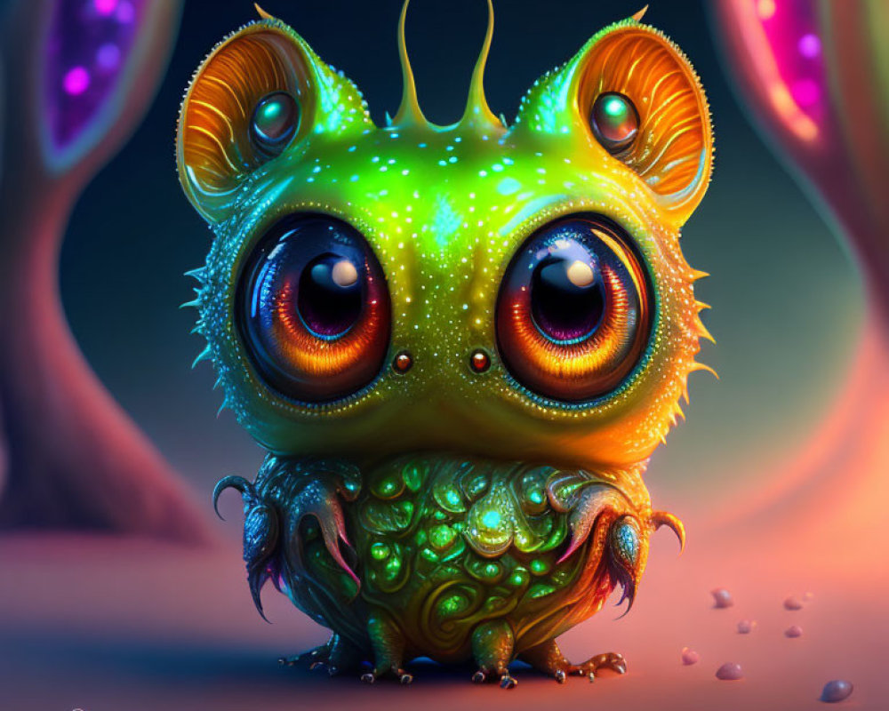 Vibrant fantasy frog creature with glowing eyes and luminous skin