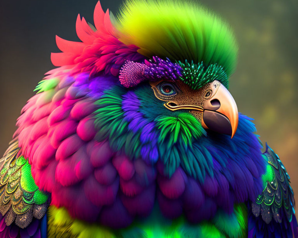 Colorful Rainbow Feathered Bird with Sharp Beak and Intense Gaze