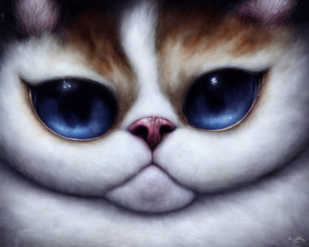 Detailed digital painting of a cat with large blue eyes and fluffy fur