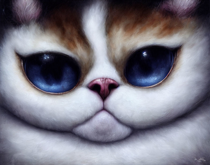 Detailed digital painting of a cat with large blue eyes and fluffy fur