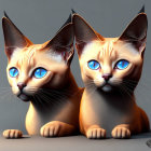 Stylized regal cats with golden headpieces and jewelry, blue eyes, meticulous finish