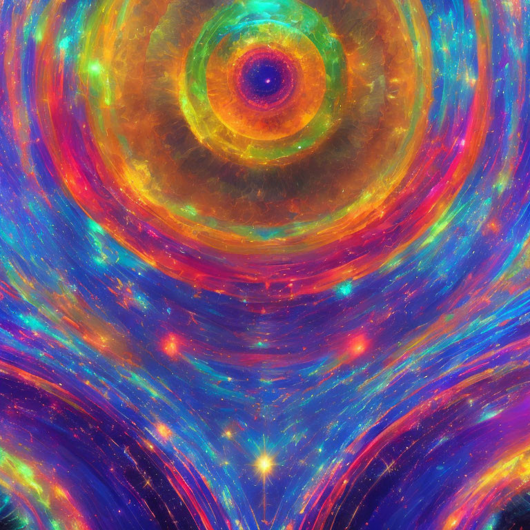 Colorful Swirling Vortex Artwork with Cosmic Galaxy Theme