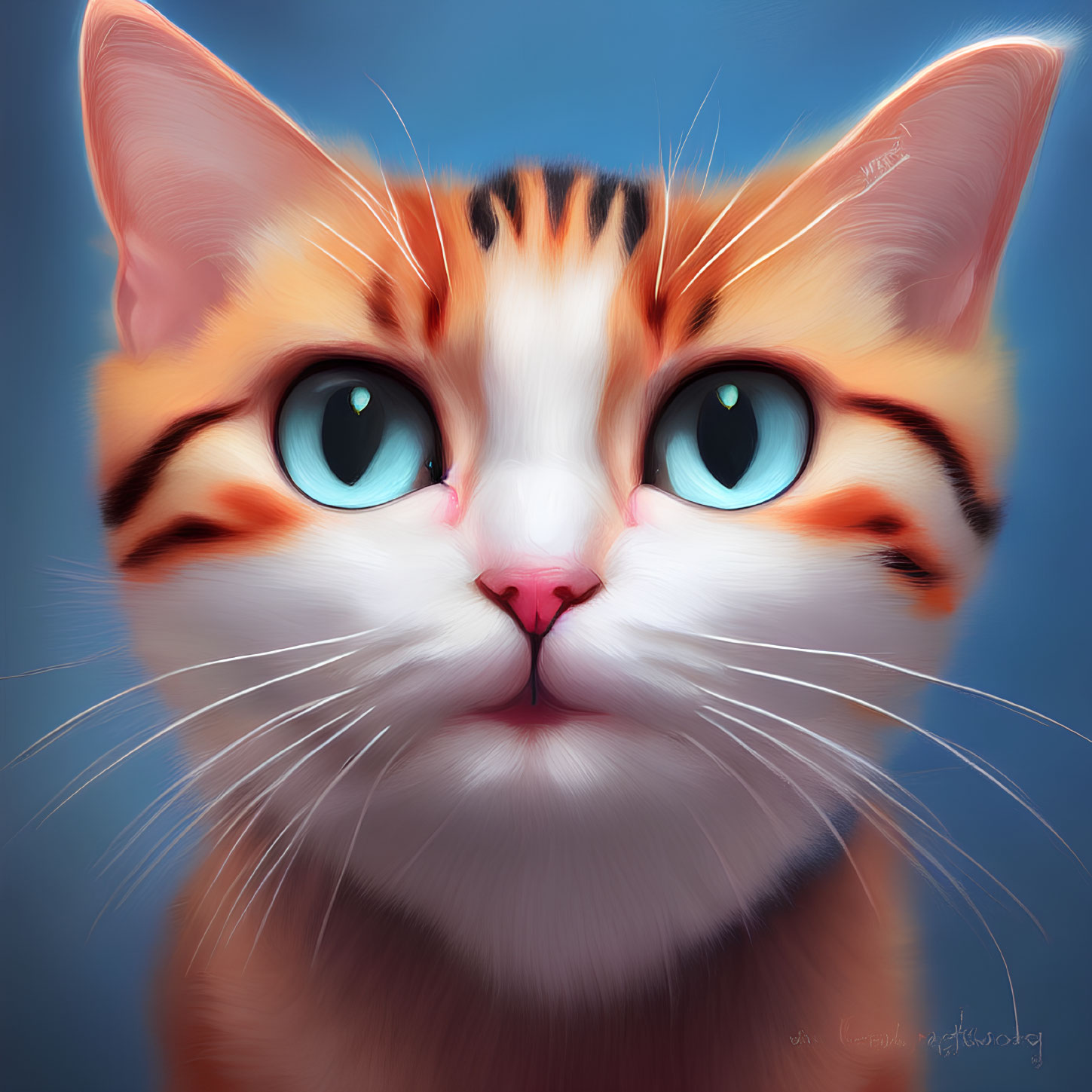 Vivid Blue-Eyed Cat Portrait with Orange-White Fur