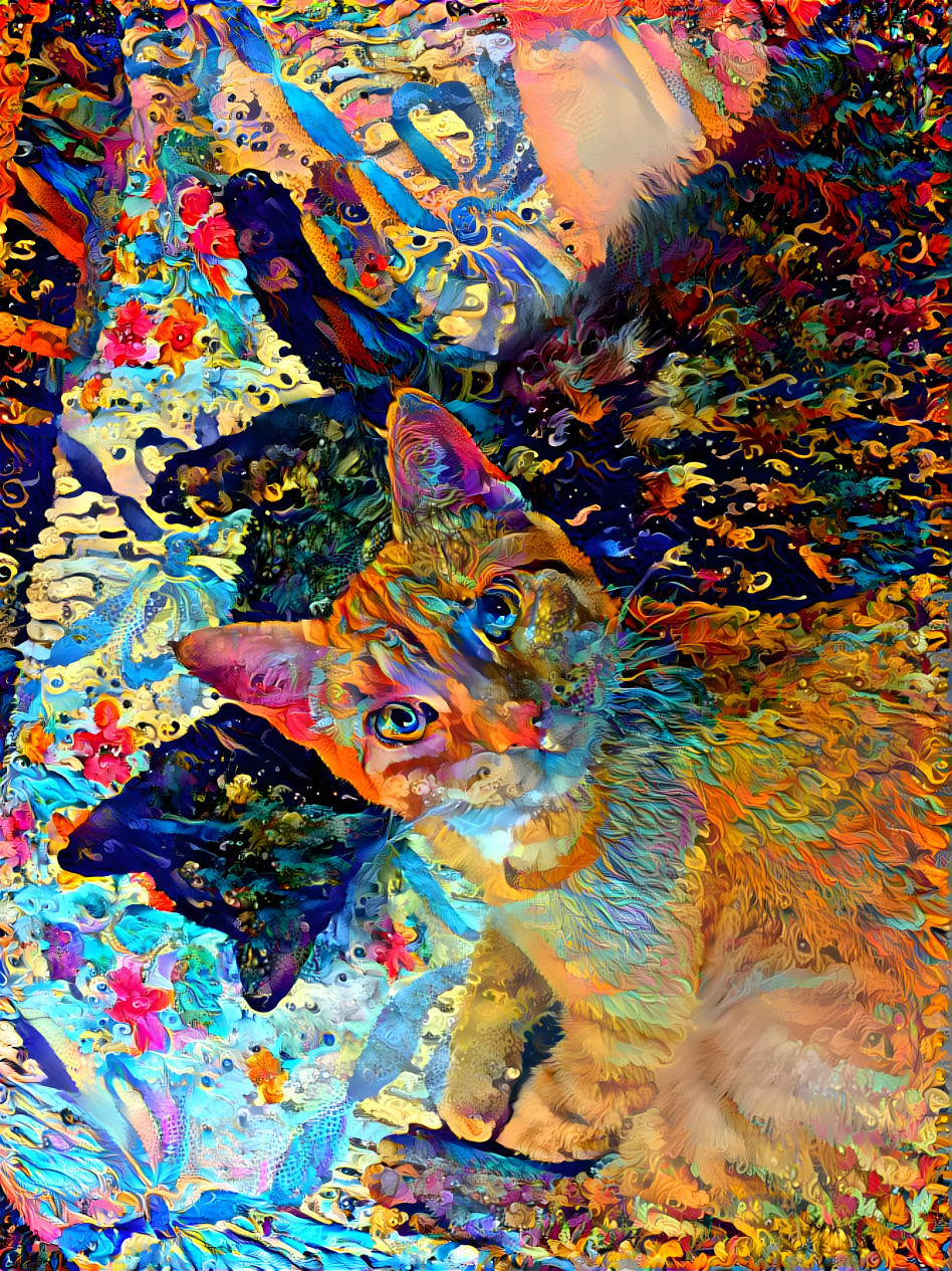 Deep Dream Cat Sisters Lying on Each Other