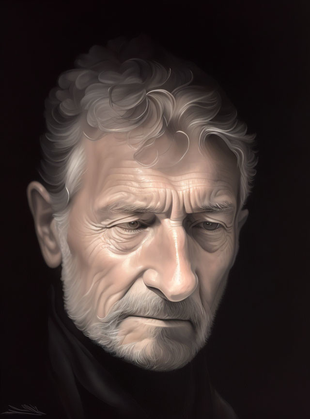 Elderly man portrait with greying hair and somber expression