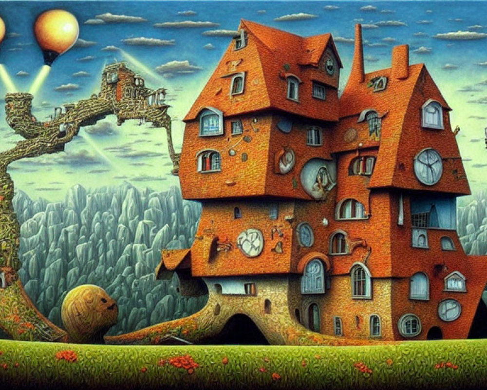 Whimsical fantasy artwork of house in dense forest