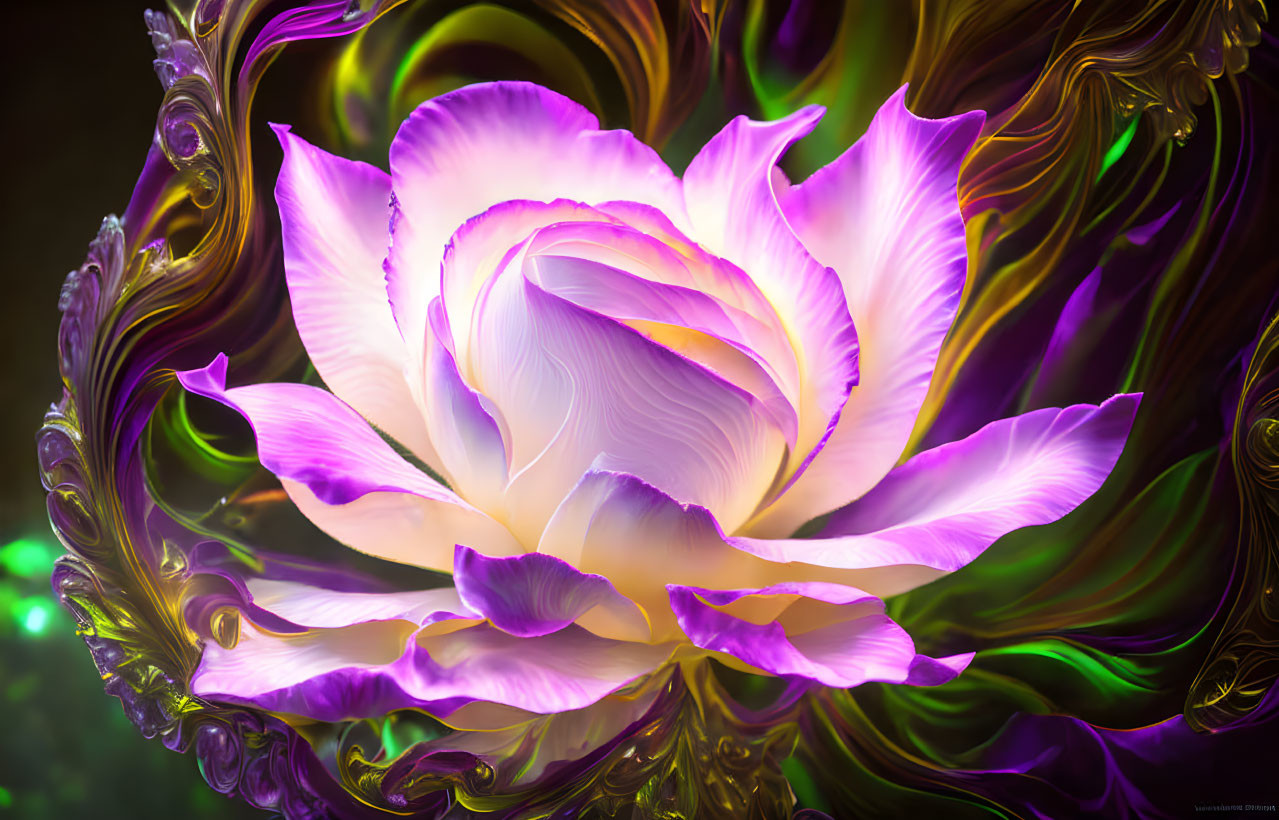 Stylized purple and white flower in vibrant digital art