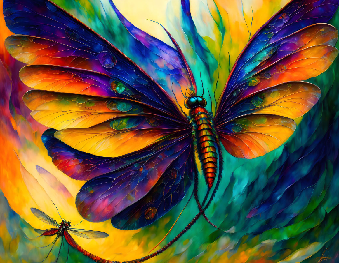 Colorful Butterfly Artwork with Abstract Background and Companion Insect