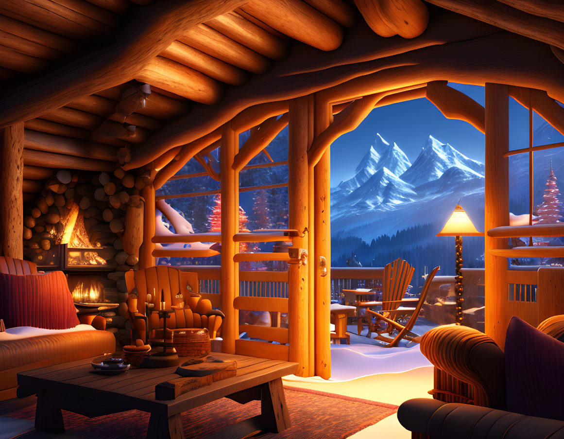 Warm Fireplace & Snowy Mountain View in Cozy Cabin