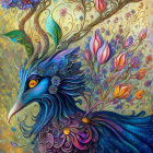 Colorful Peacock Illustration with Blue and Purple Feathers