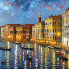 Colorful Venice cityscape with gondolas and vibrant sky