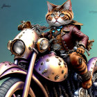 Steampunk anthropomorphic cat illustration with goggles and leather outfit