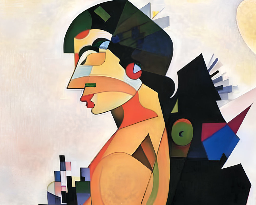 Vibrant Cubist Profile Painting with Geometric Shapes