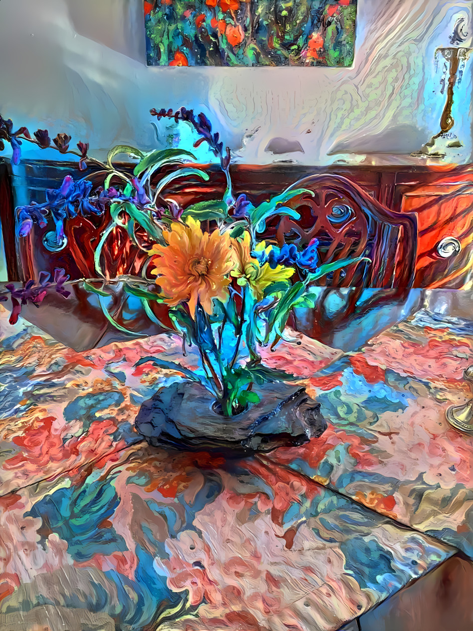 Bouquet on dining room table.