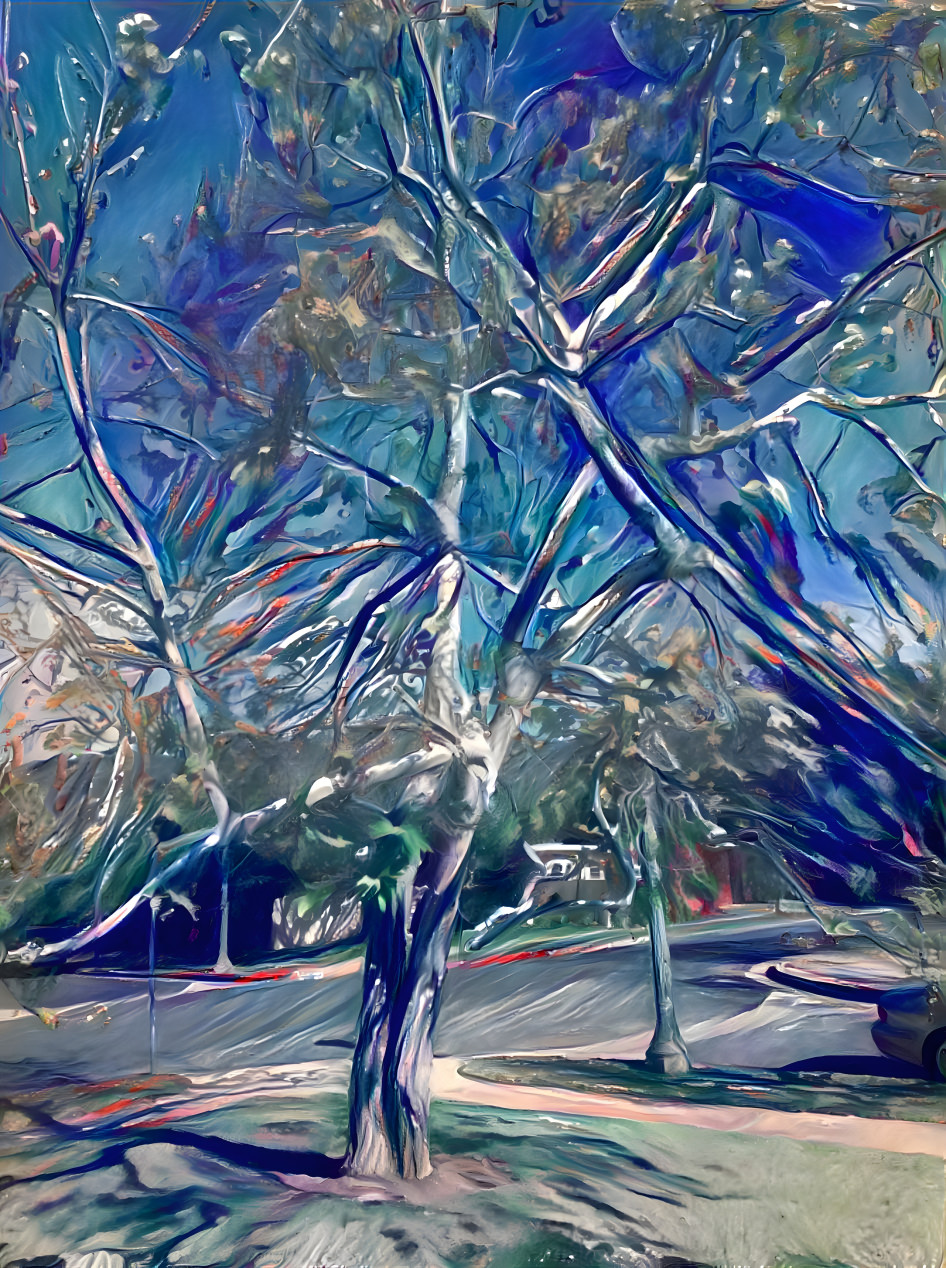 Sycamore tree enhanced in blue