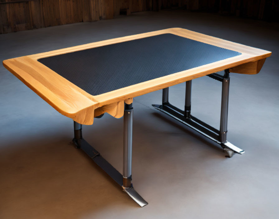 Adjustable Standing Desk with Wooden Top & Black Mat on Metal Frame