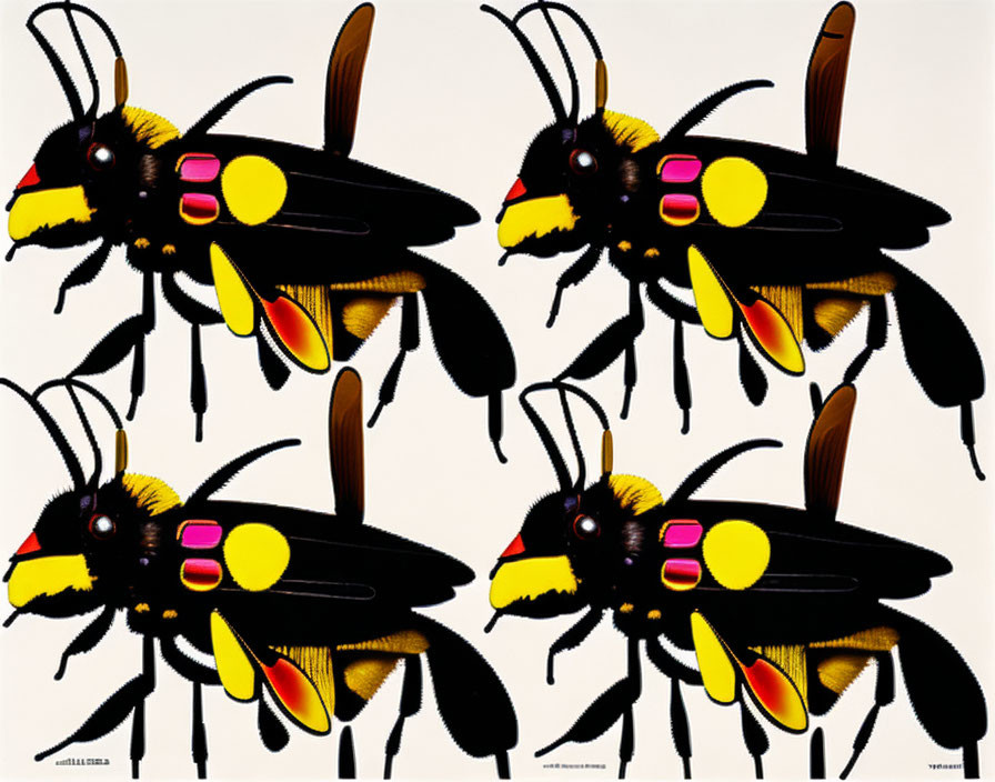 Colorful Stylized Bee Illustrations on White Background