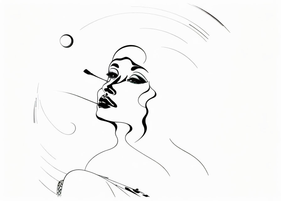 Elegant woman's profile in minimalist black line art