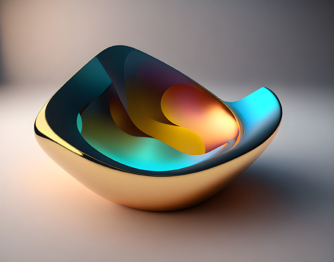 Abstract Iridescent Sculpture with Flowing Curves on Reflective Background