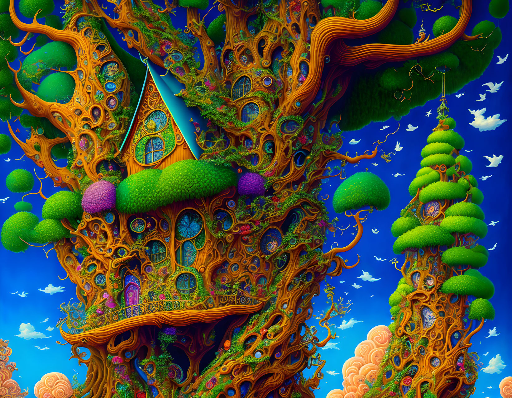 Fantastical landscape with ornate tree-like structures