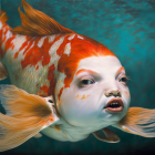 Surreal koi fish human face fusion with intricate patterns