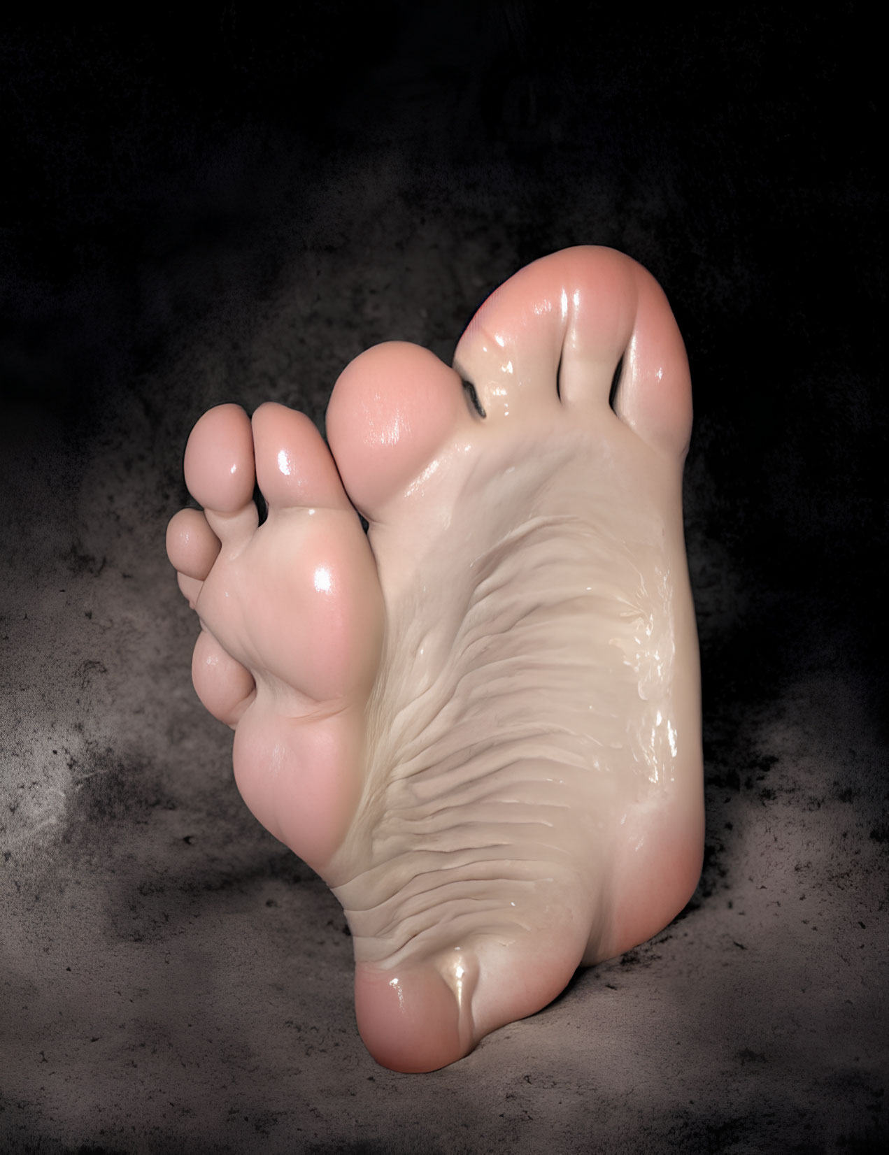 Detailed Close-Up of Human Foot Sole on Dark Background