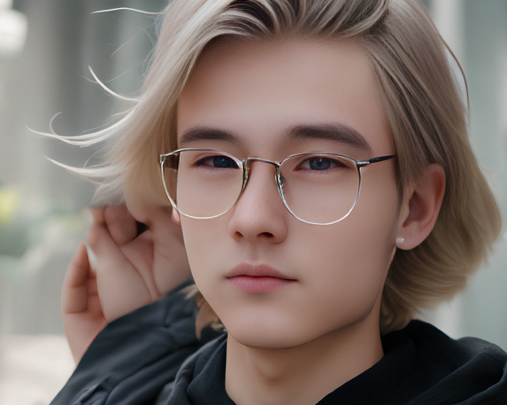 Blond-Haired Person in Black Jacket and Glasses Portrait