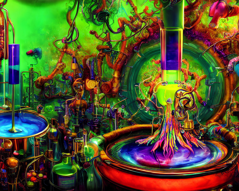 Colorful Psychedelic Futuristic Laboratory Illustration