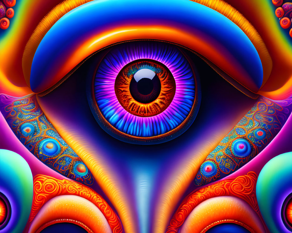 Colorful Digital Artwork with Central Eye and Psychedelic Patterns