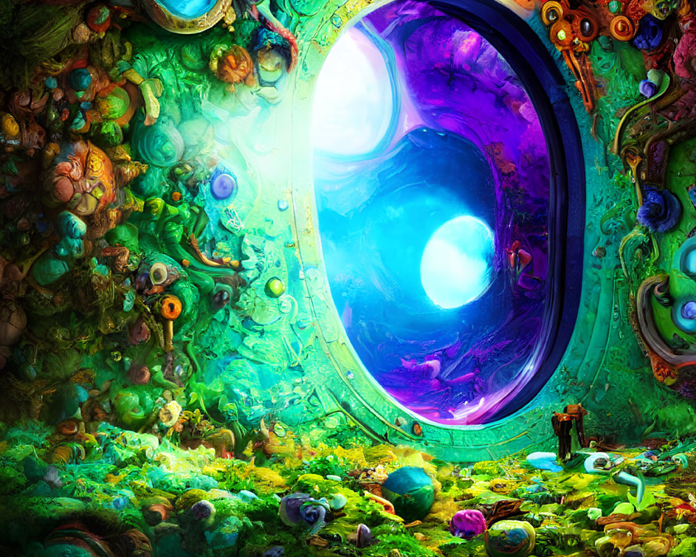 Colorful surreal scene with glowing portal and ethereal light