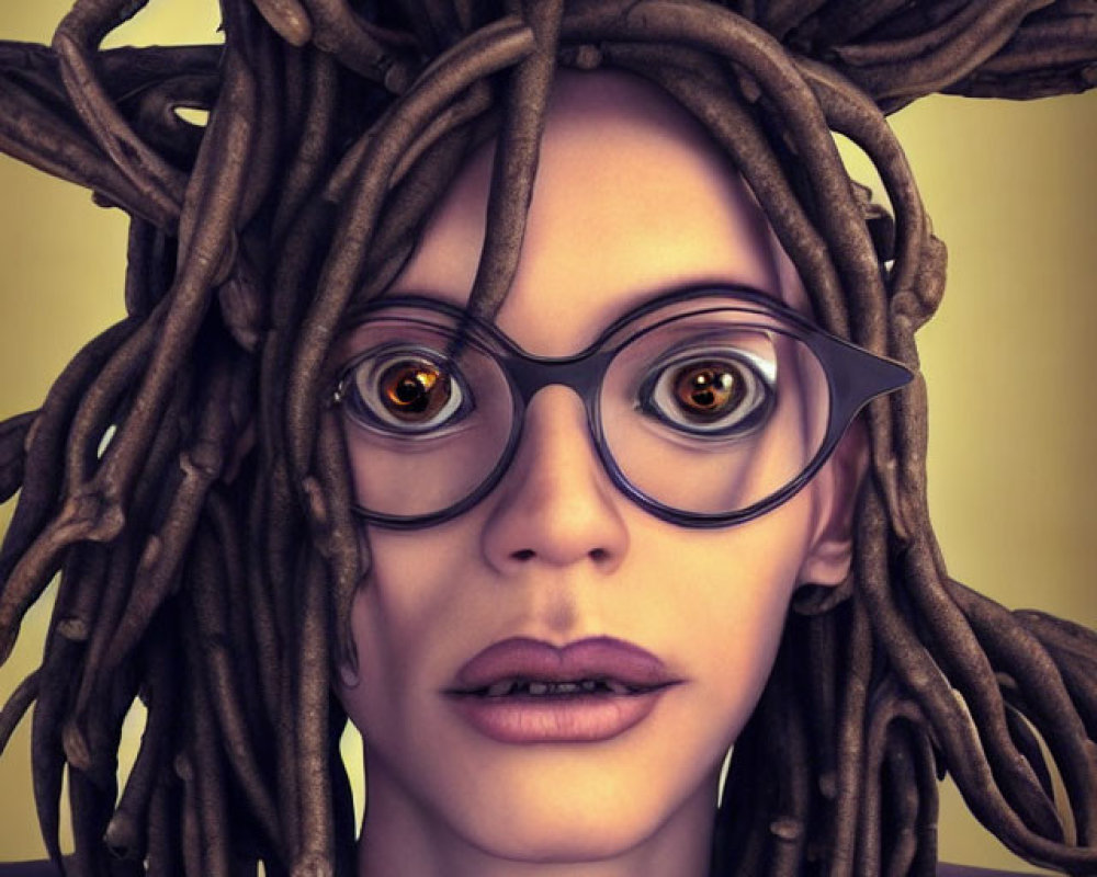 Whimsical 3D Character with Large Glasses & Dreadlocked Hair