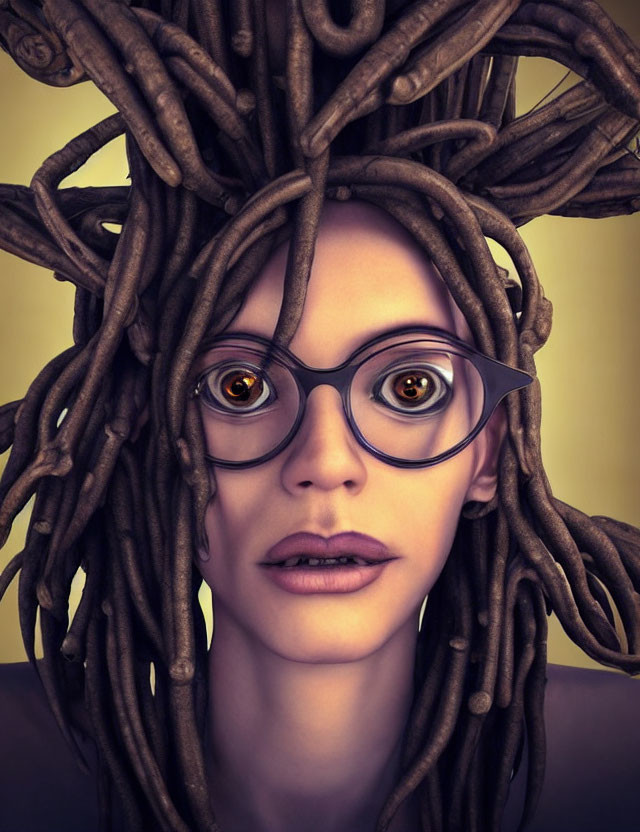 Whimsical 3D Character with Large Glasses & Dreadlocked Hair