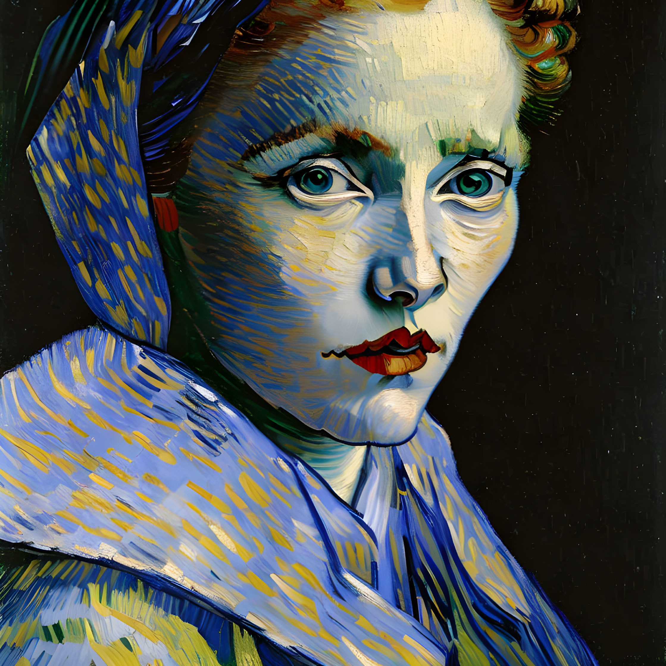 Vibrant digital artwork with Van Gogh-inspired brushstrokes portrait.