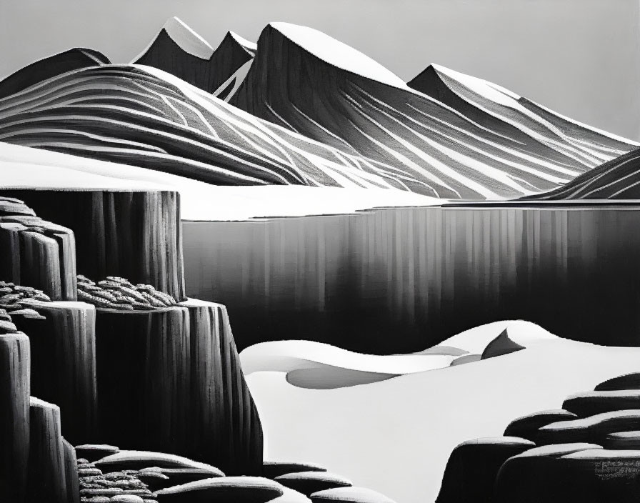 Serene Monochromatic Mountain Landscape with Textured Cliffs